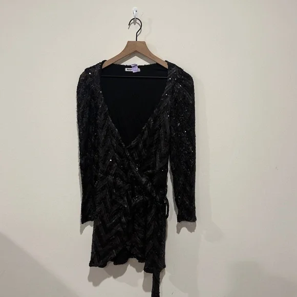 Reformation Shimmering Black Chevron Mini Dress - Picture 2 of 4